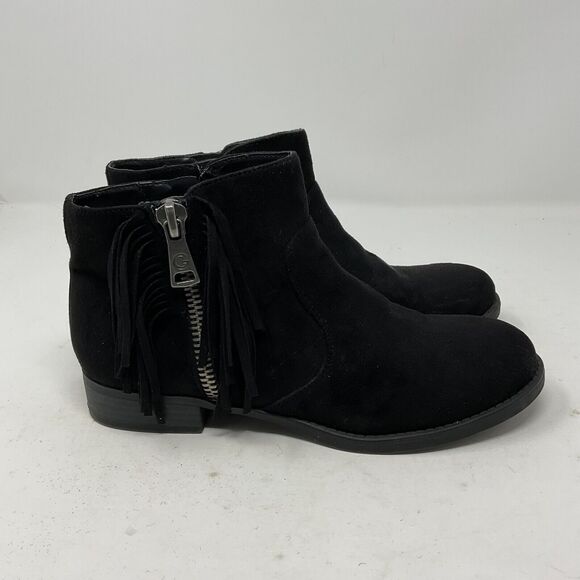 G By Guess Ankle Boots Womens 7.5M Black Suede Fringe Side Zip Booties Shoes - Picture 3 of 13